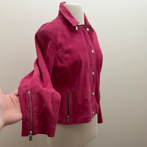 Michael Kors Barbie Pink Suede Jacket Sz Medium Coastal Cowgirl Western Boho Y2K - Picture 12 of 16